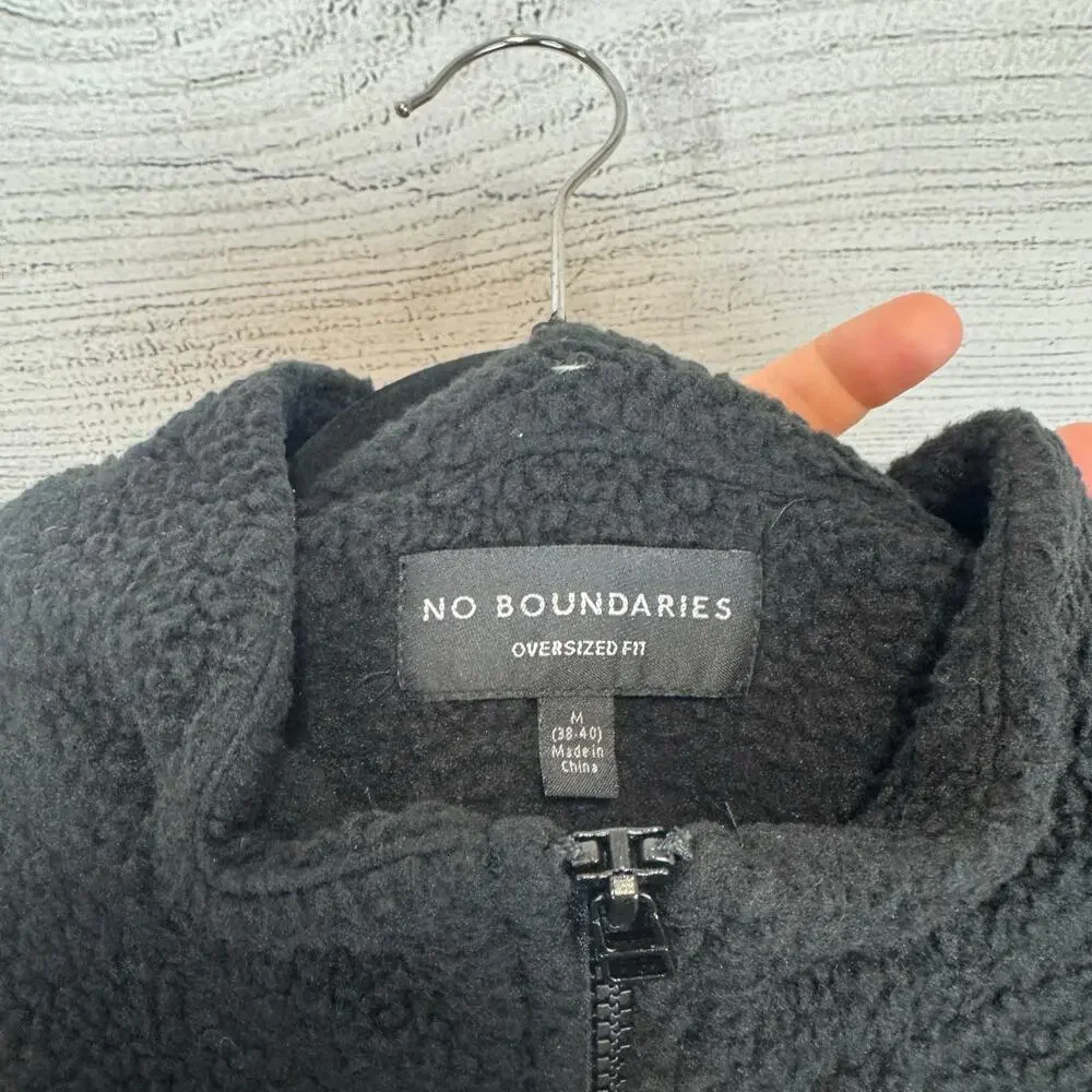 No Boundaries Men's Black Sherpa Oversized Fit Zip Up Jacket Size Medium